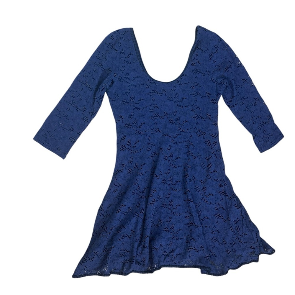 Revolve Free People Navy Katya 3/4 Sleeve Lace Overlay Minidress Womens Sz Med - Picture 3 of 11